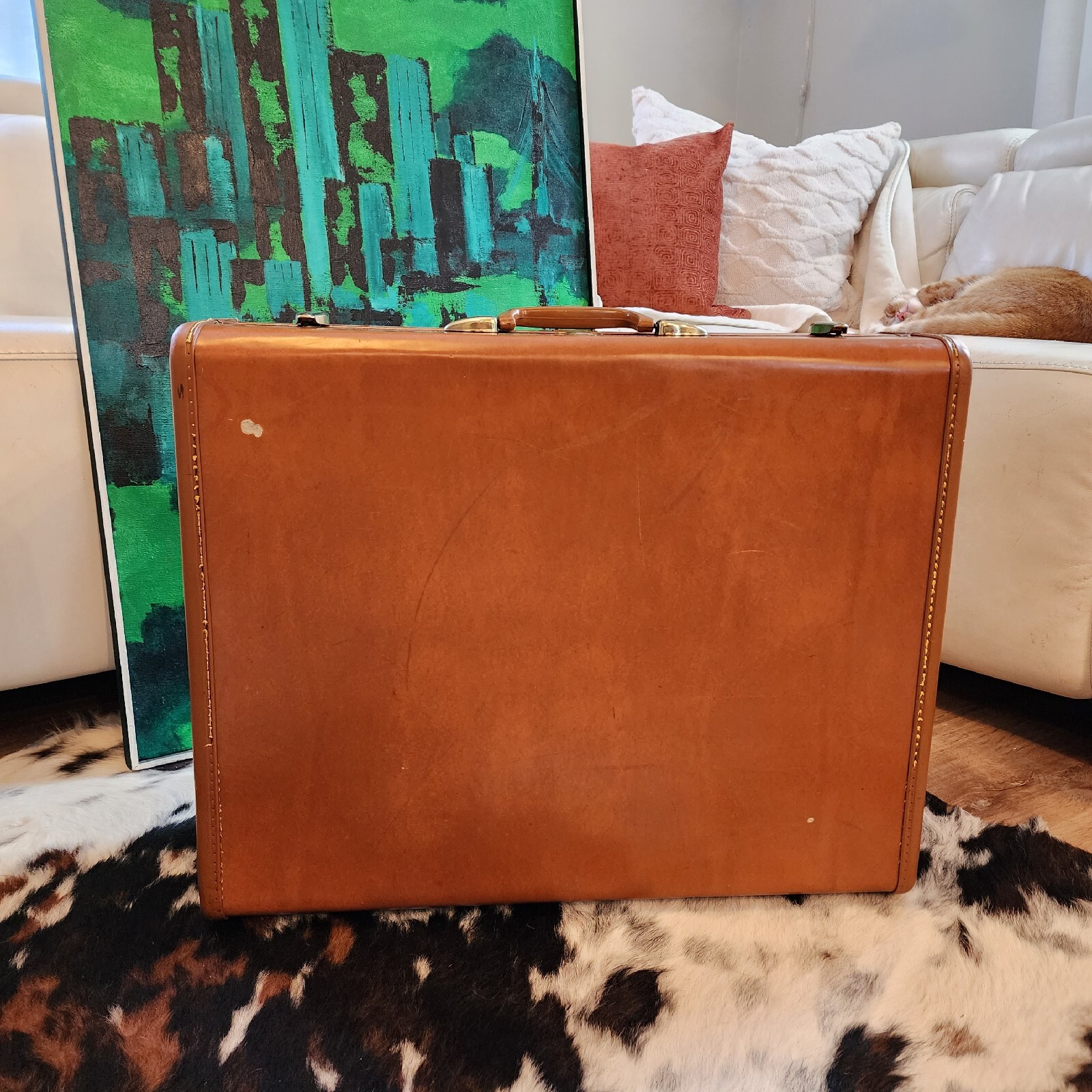 Vintage Samsonite Shwayder Saddle Tan Hardshell Suitcase Denver,CO USA 1940s,50s