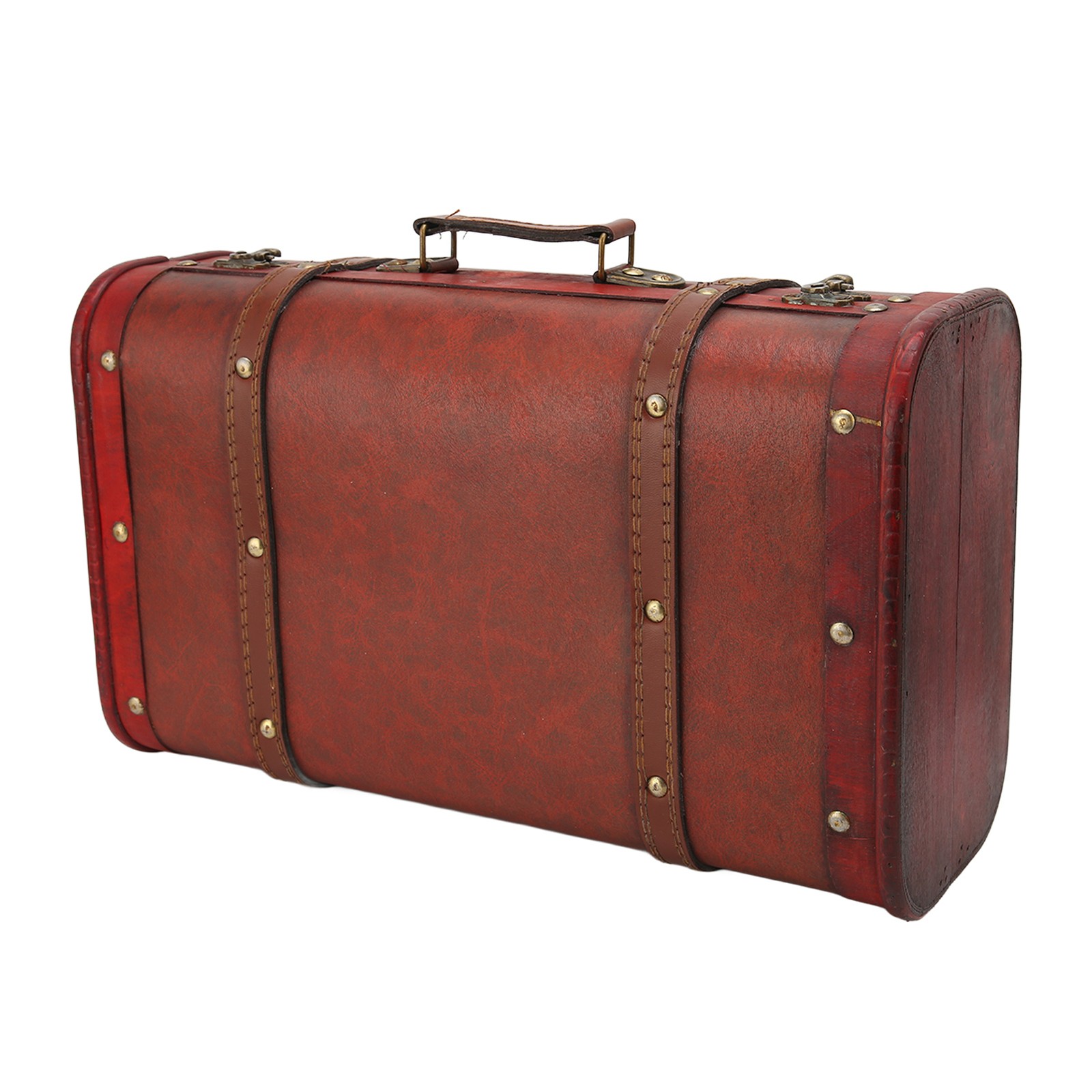Retro Wooden Gift Box Hinge Decorative Faux Leather Suitcase Treasure Storag MGR