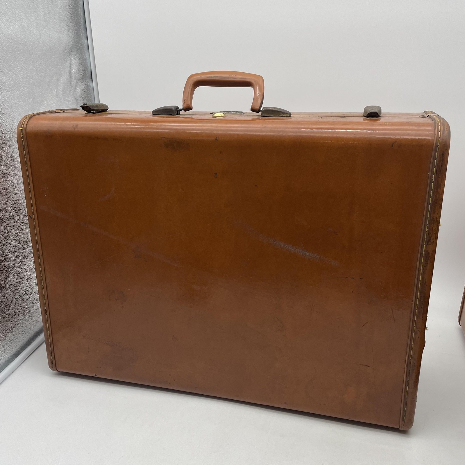 Vintage Samsonite Brown Vinyl Hard Suitcase 2 Piece Set USA Luggage Travel Case