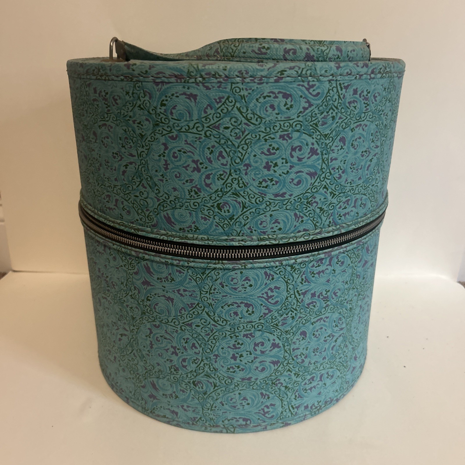 Vintage Blue Hat Box Wig Case Round 13” x 13” Travel