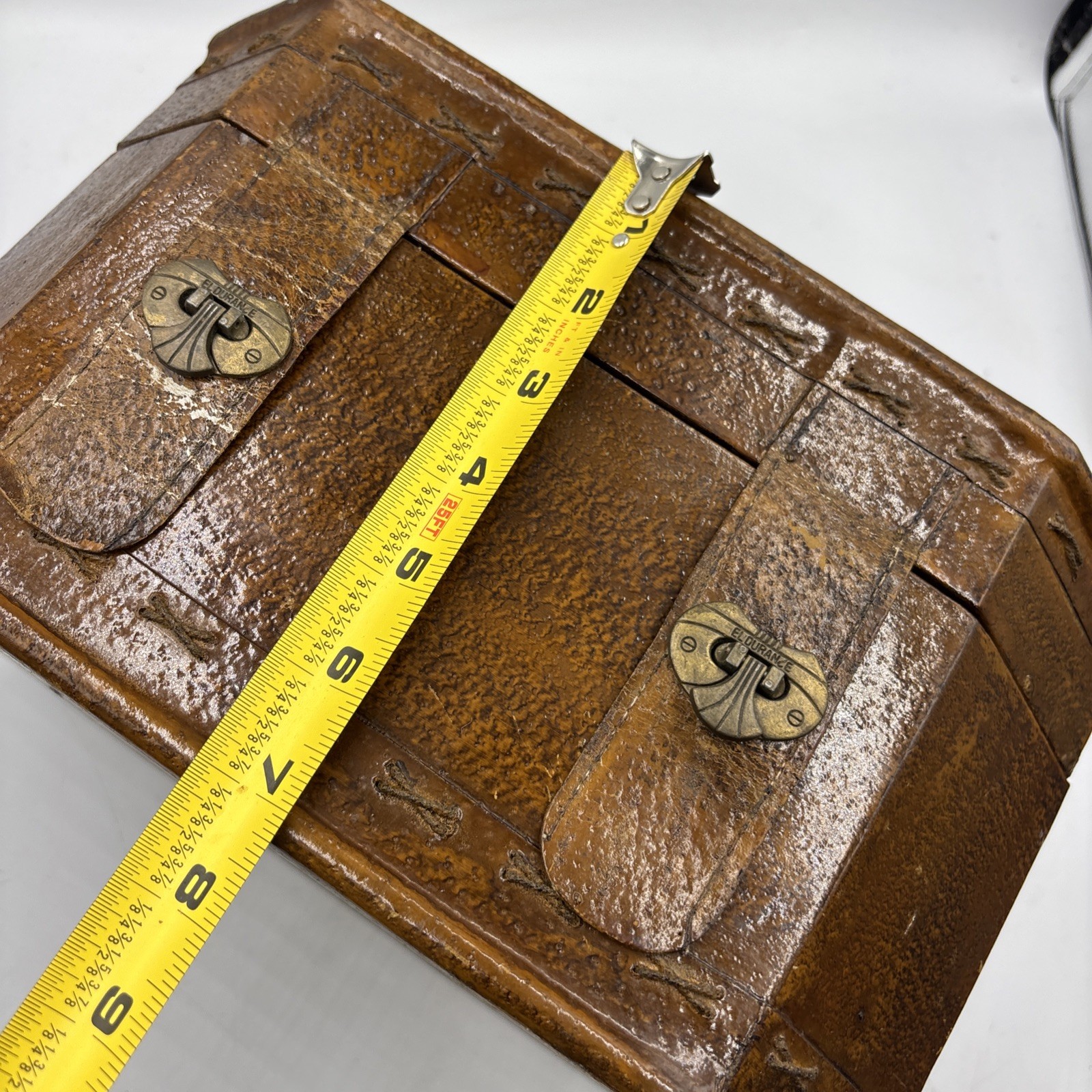 Vtg El Durance Leather Vanity Box Octagon Travel Case Makeup Jewelry Trunk Top