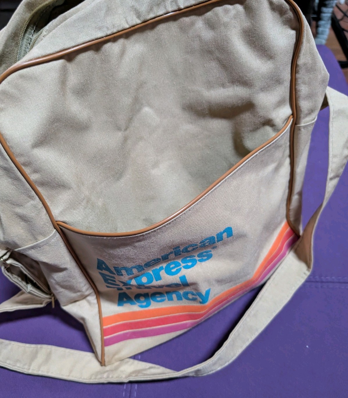 Vintage 70s 80s American Express Vacations Canvas Carry On Travel Small Tote Bag