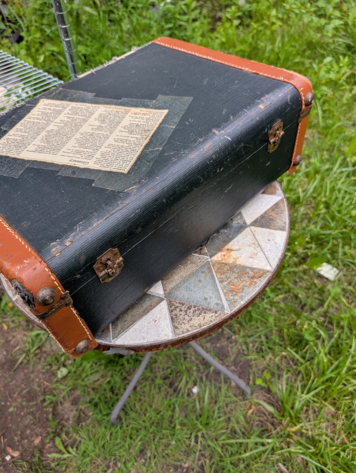 Vintage Circa 1940s Suitcase Leather Purple Interior Train Medium Sized