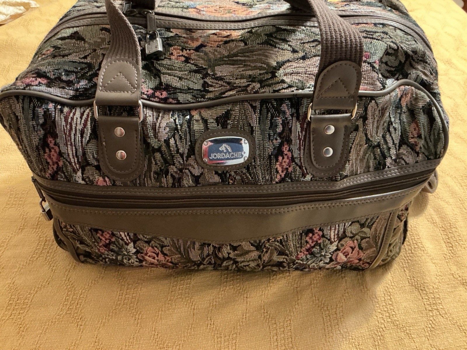 Jordache VINTAGE Floral Tapestry Duffle Bag Weekender Canvas EUC