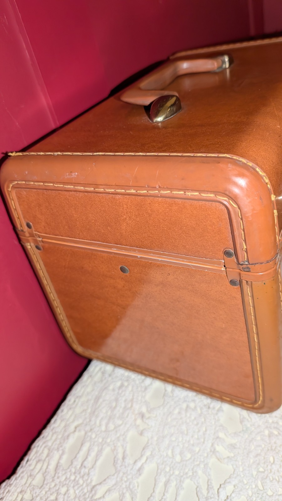 Vintage Samsonite Case Mirror & Tray Hard Side Suitcase Brown Luggage No Key