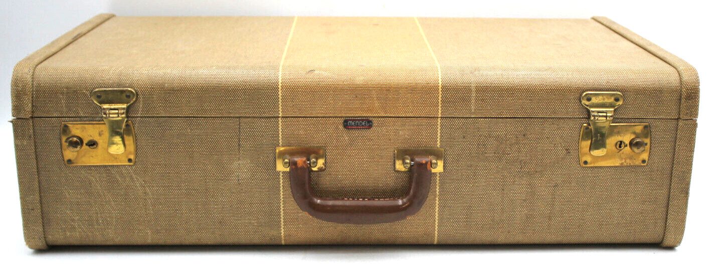 7x15x24″ Mid Century MCM Tweed MENDEL CINCINNATI IL USA Hard Side Suitcase NoKey
