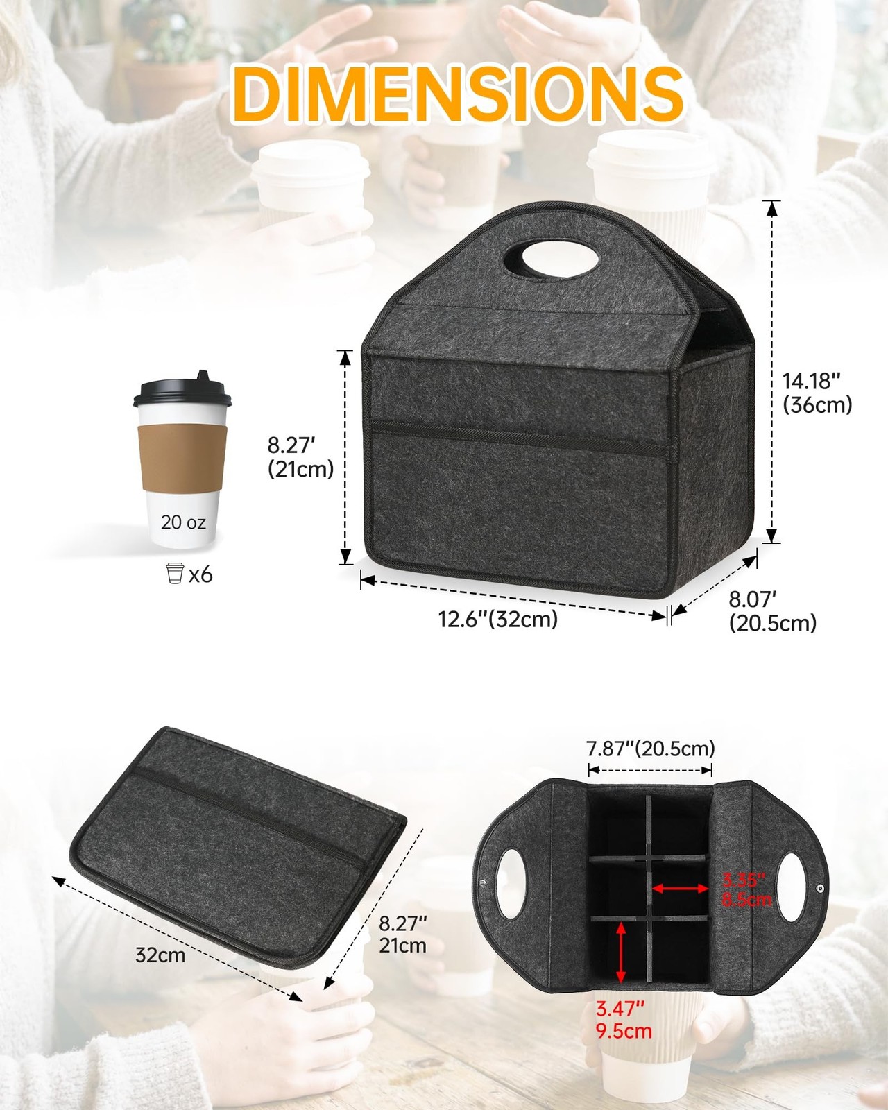 6 Cup Drink Carrier with Handle, Portable Felt Reusable Cup Holder for Hot & …