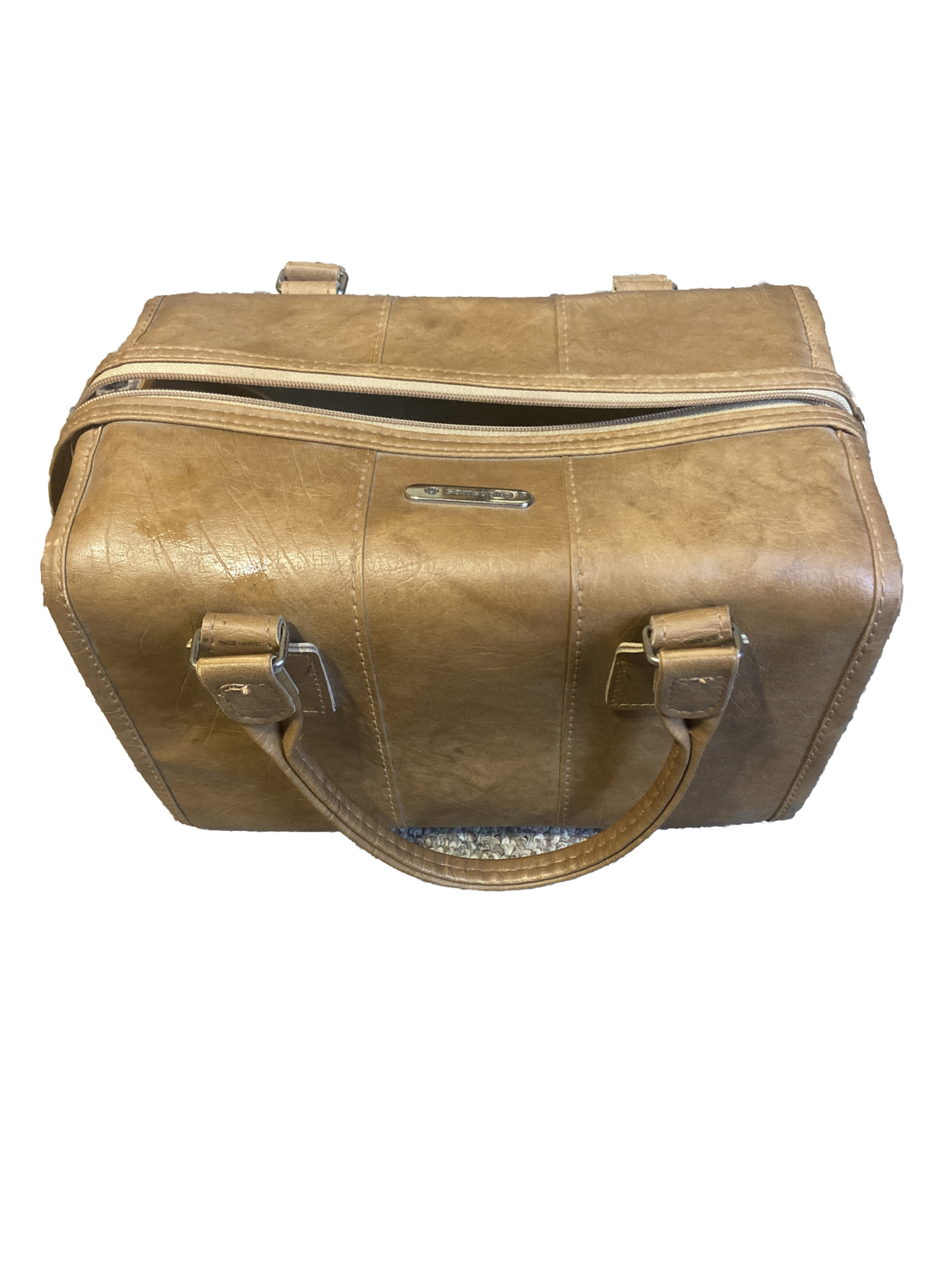VTG Samsonite Bag Tote Carry-on Leather Brown Strap Zipper Business Aviation
