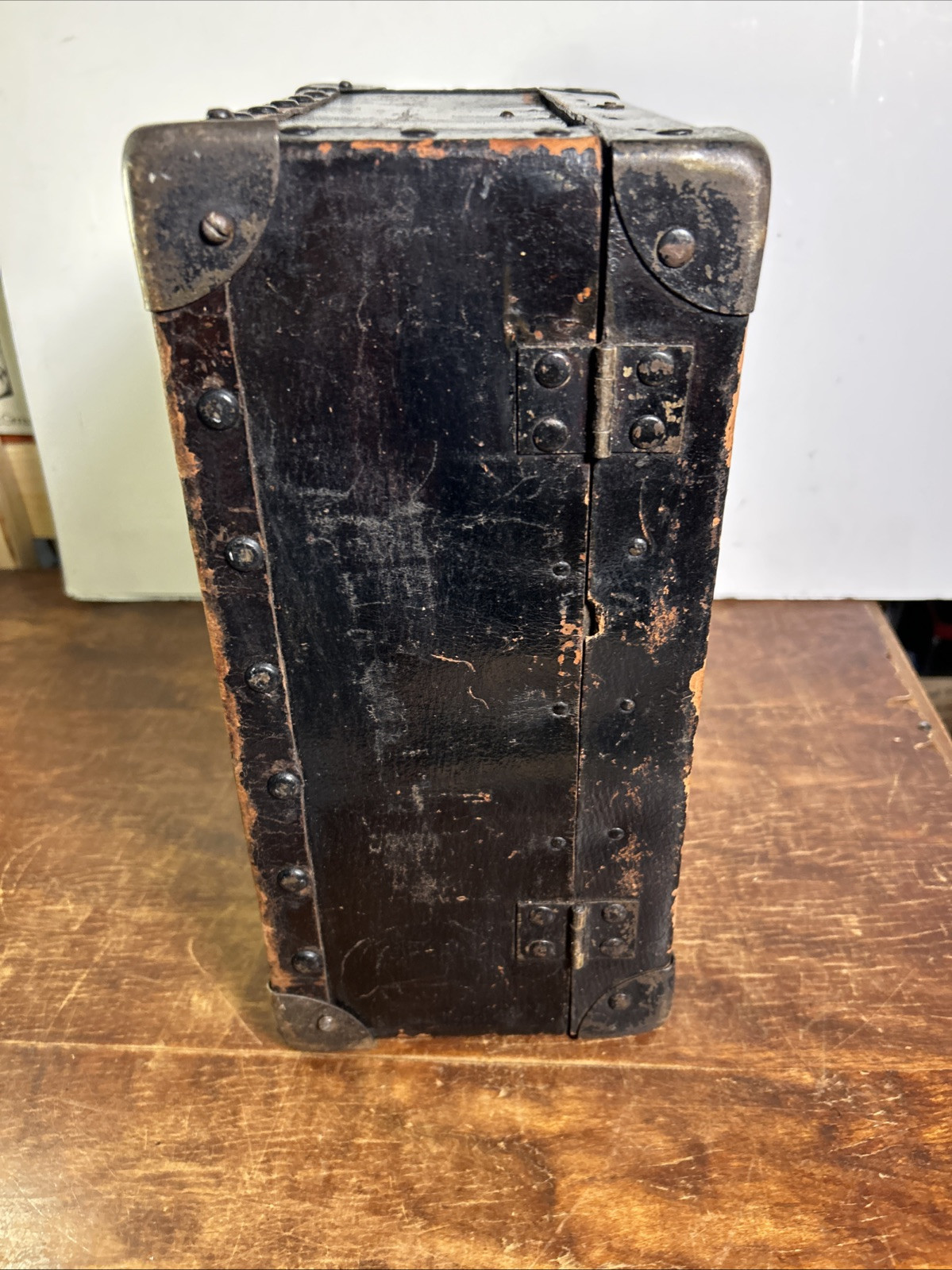 Vintage Tool Box Case Suitcase Hardboard Chipboard Luggage With Leather handle