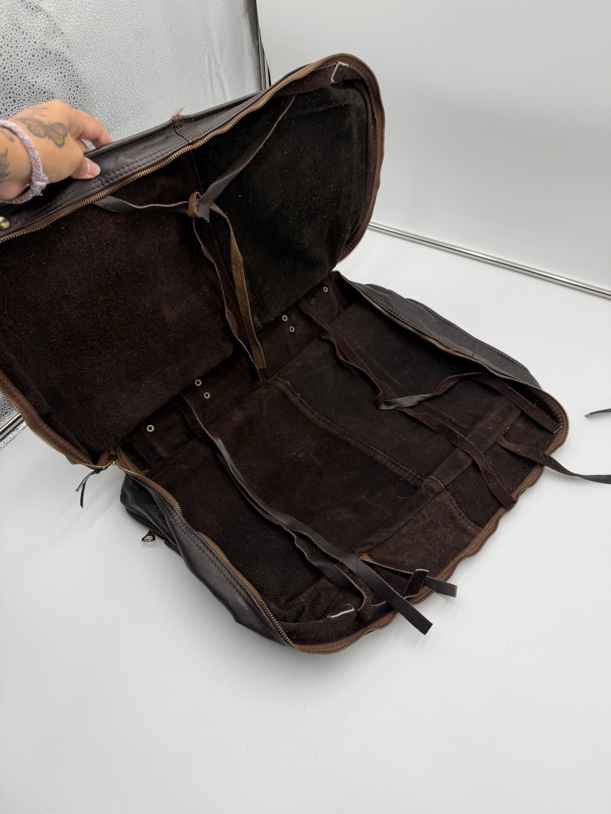 Vintage Genuine Leather Garment Bag Brown Foldable Travel Suit Carrier Colombia