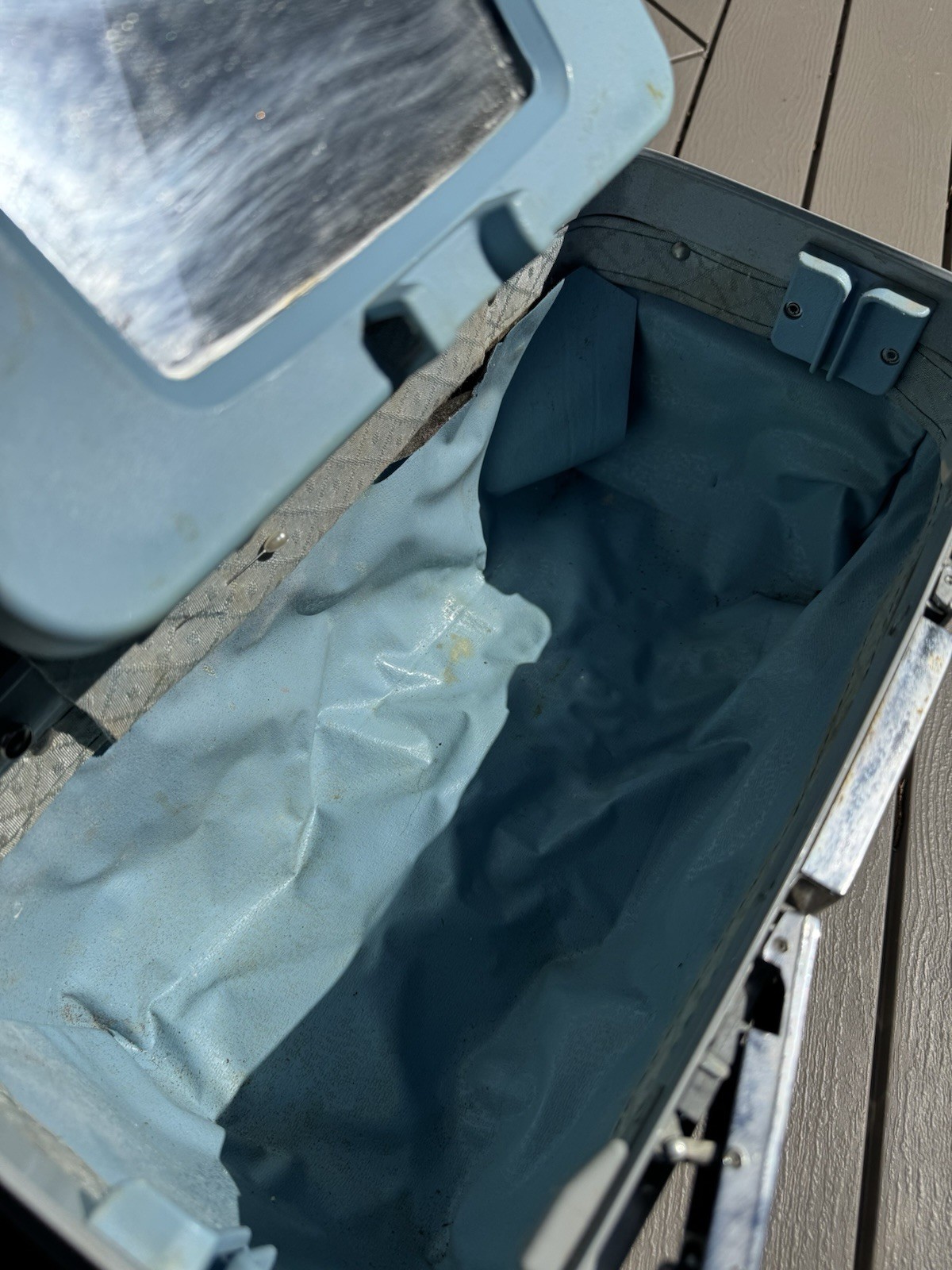 Vintage Blue Samsonite Train Case Makeup Vanity Luggage Mirror Carry On Bag