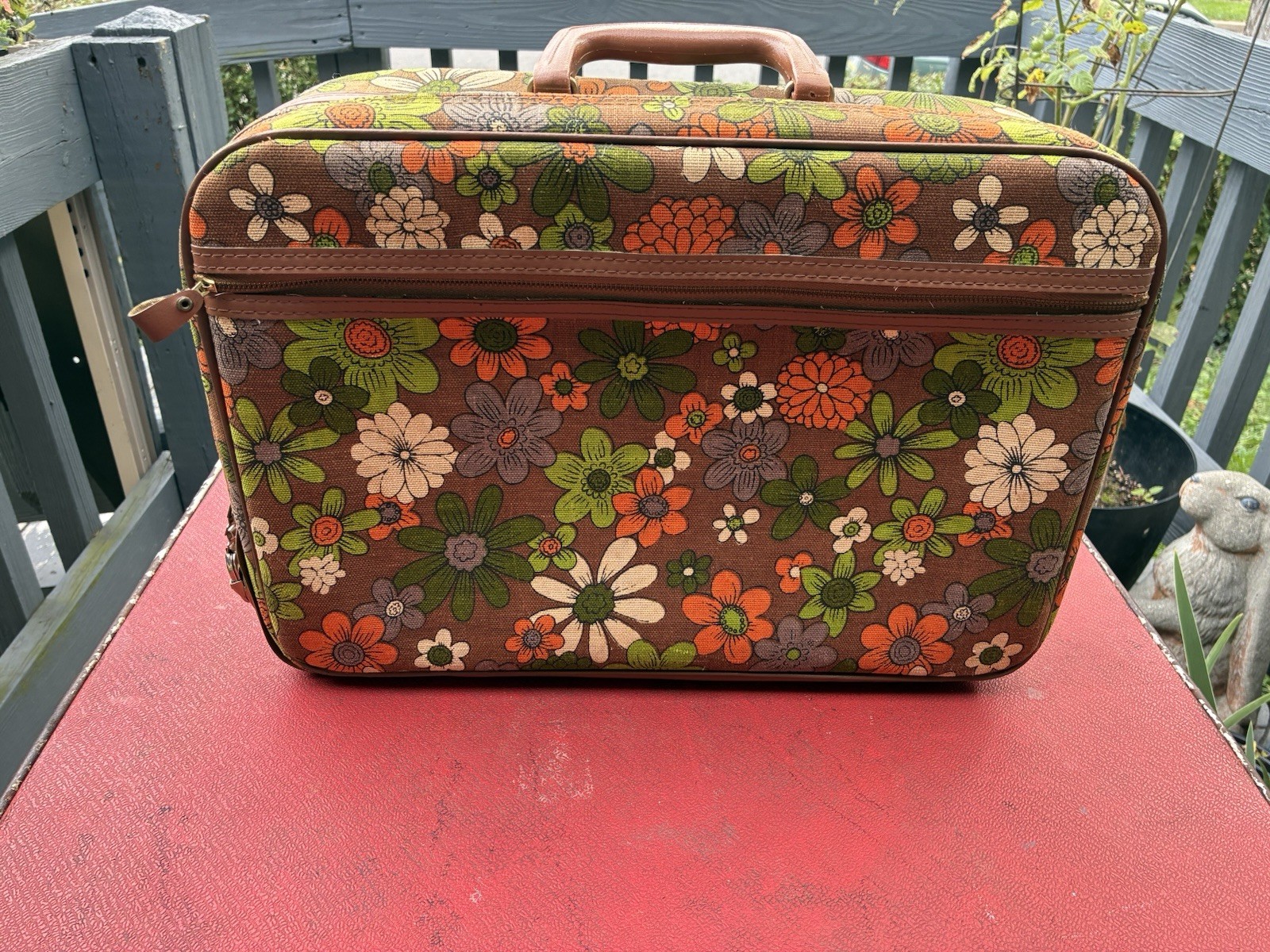 Vtg 60’s Floral Hippie Flower Power MCM Canvas Suitcase Japan Retro 17×12 Groovy