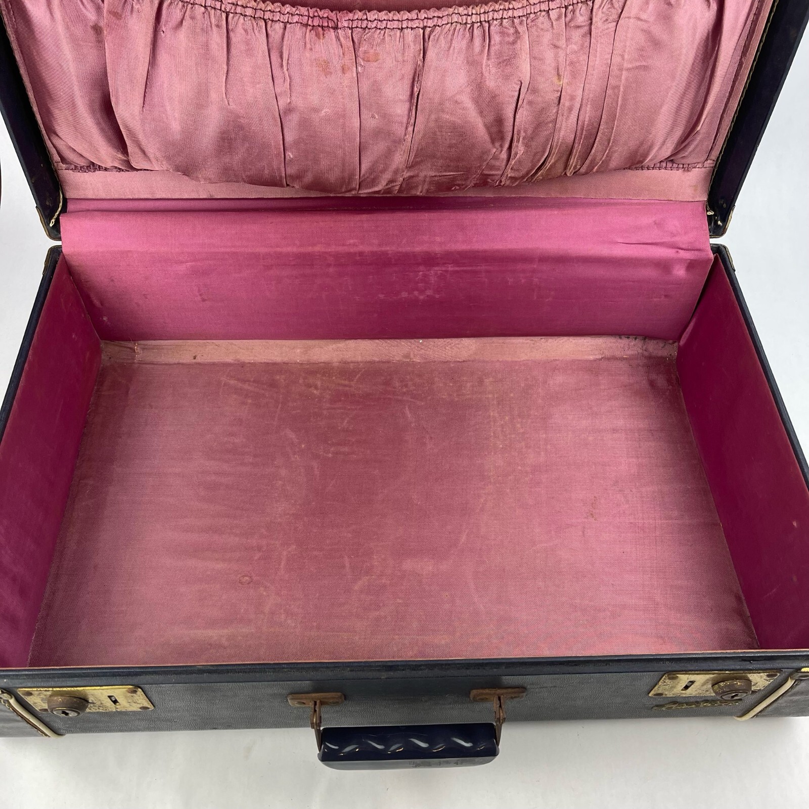 Vintage Carilite 21 Inch Suitcase Navy Blue Soft Shell Pink Lining