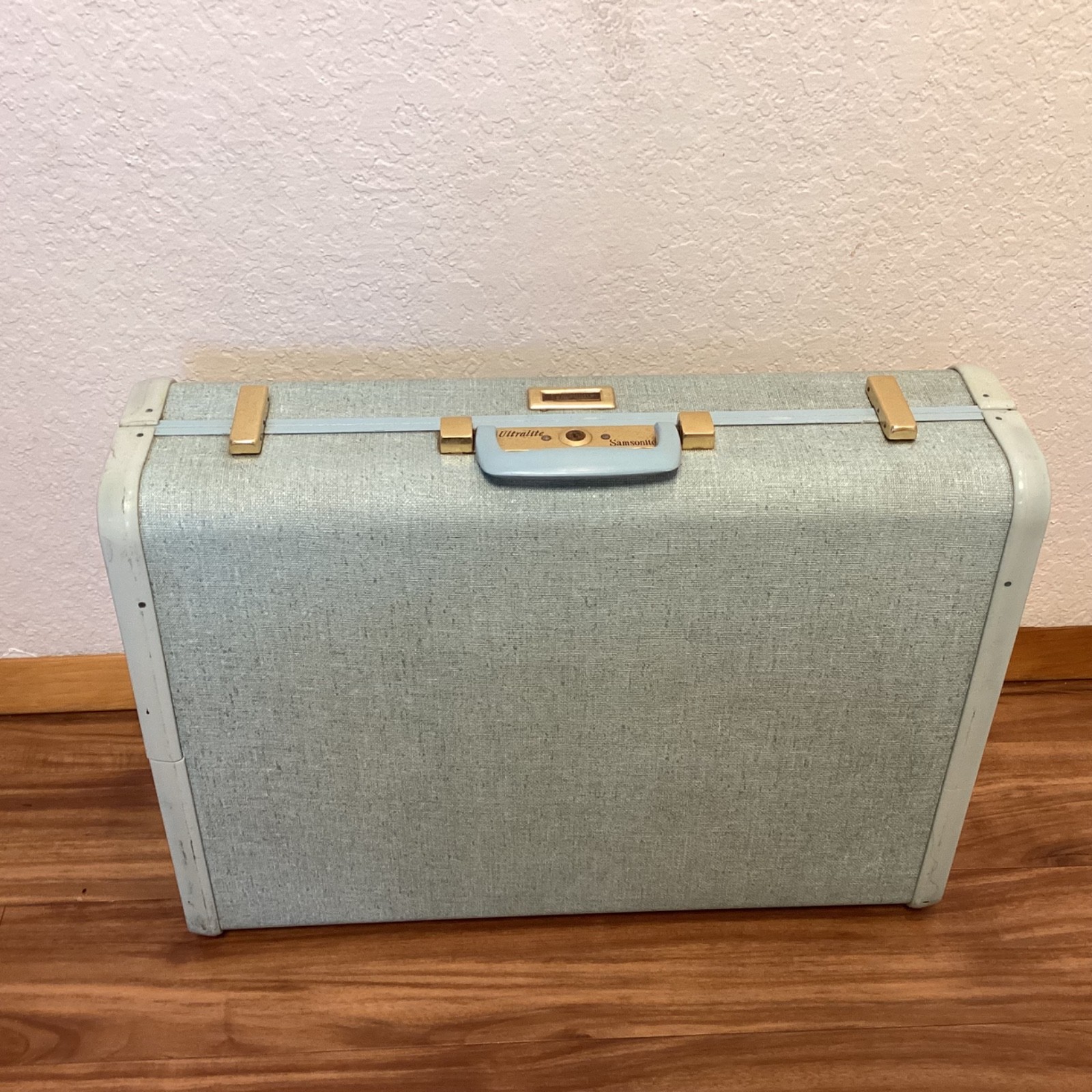 Vintage 1950s Samsonite Streamlite Blue Tweed Luggage 3 Piece Suitcase Set Keys