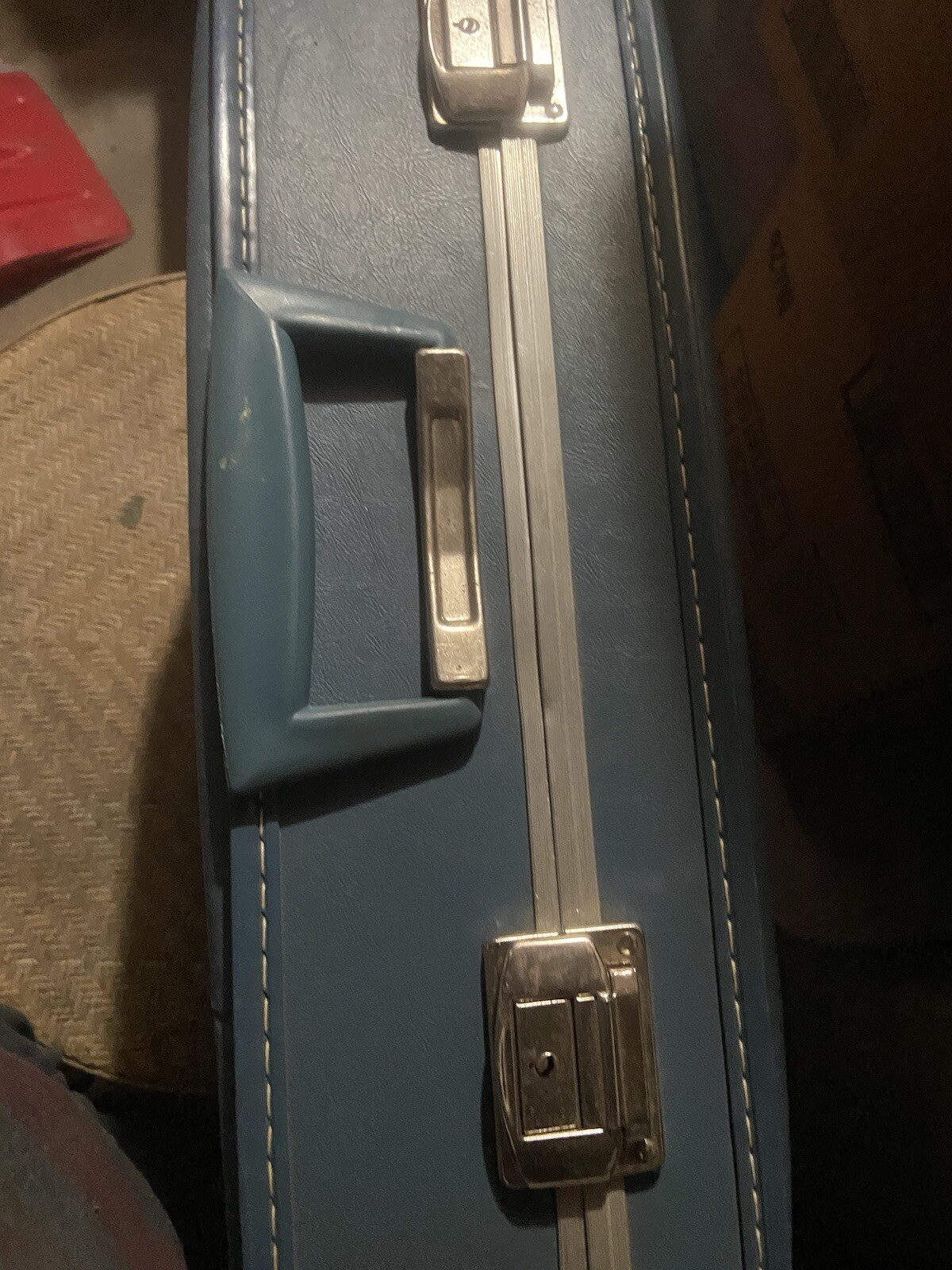 Vintage Blue Suitcase luggage 1960s hardcase 20 1/4 x 13 1/2 x 6 Mcm No Key