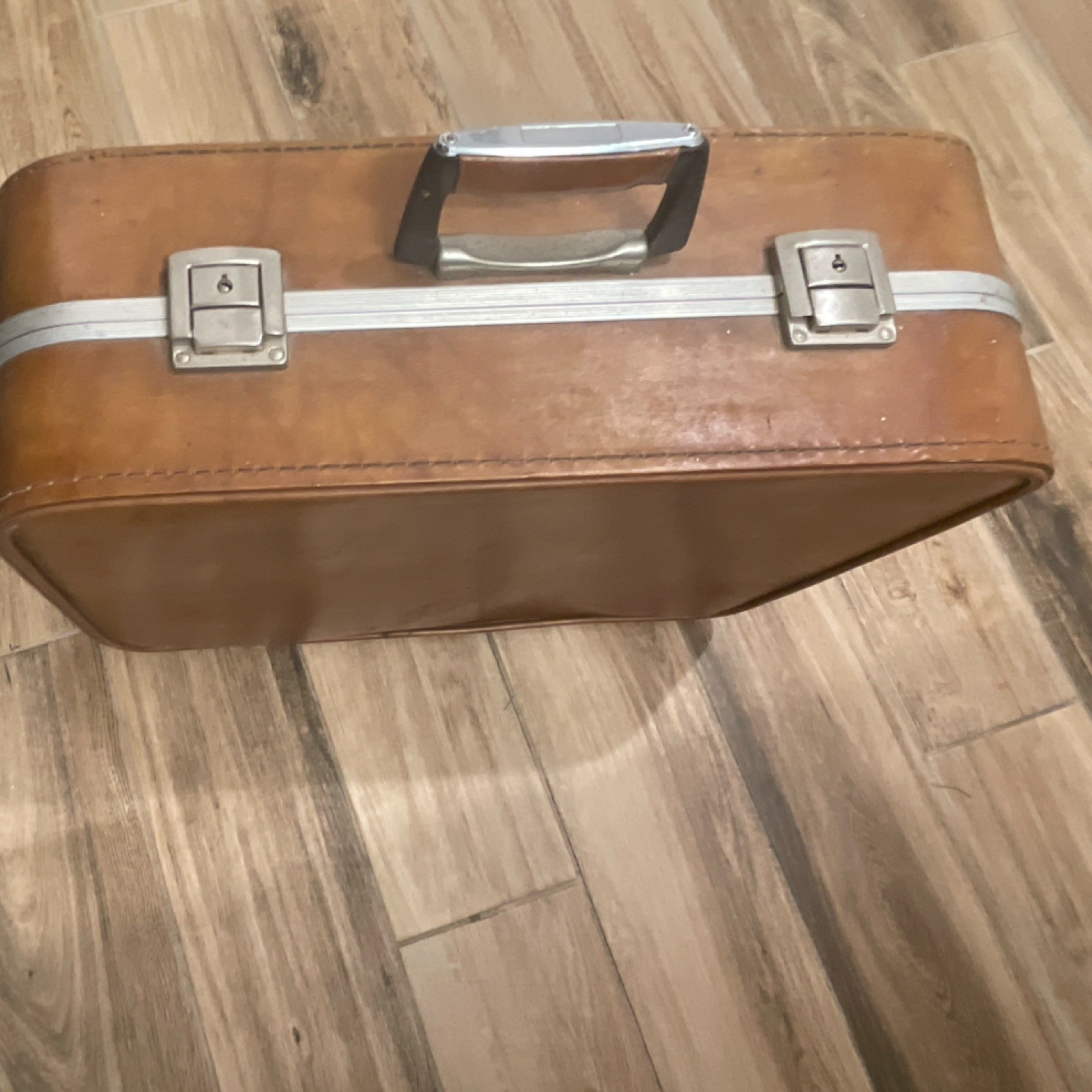 Vintage Hard Shell Suitcase Brown Retro Travel Case Luggage 60s 70s
