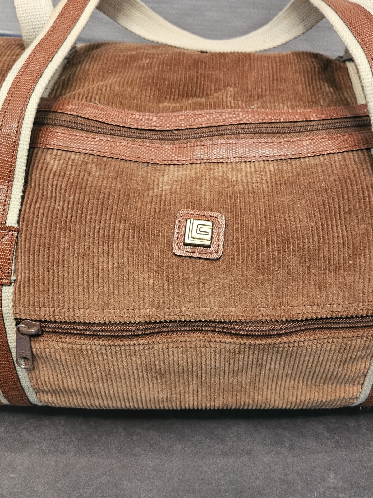 Vintage 70s 80s Luggage Gallery Brown Corduroy Duffel Bag Retro Weekender Korea