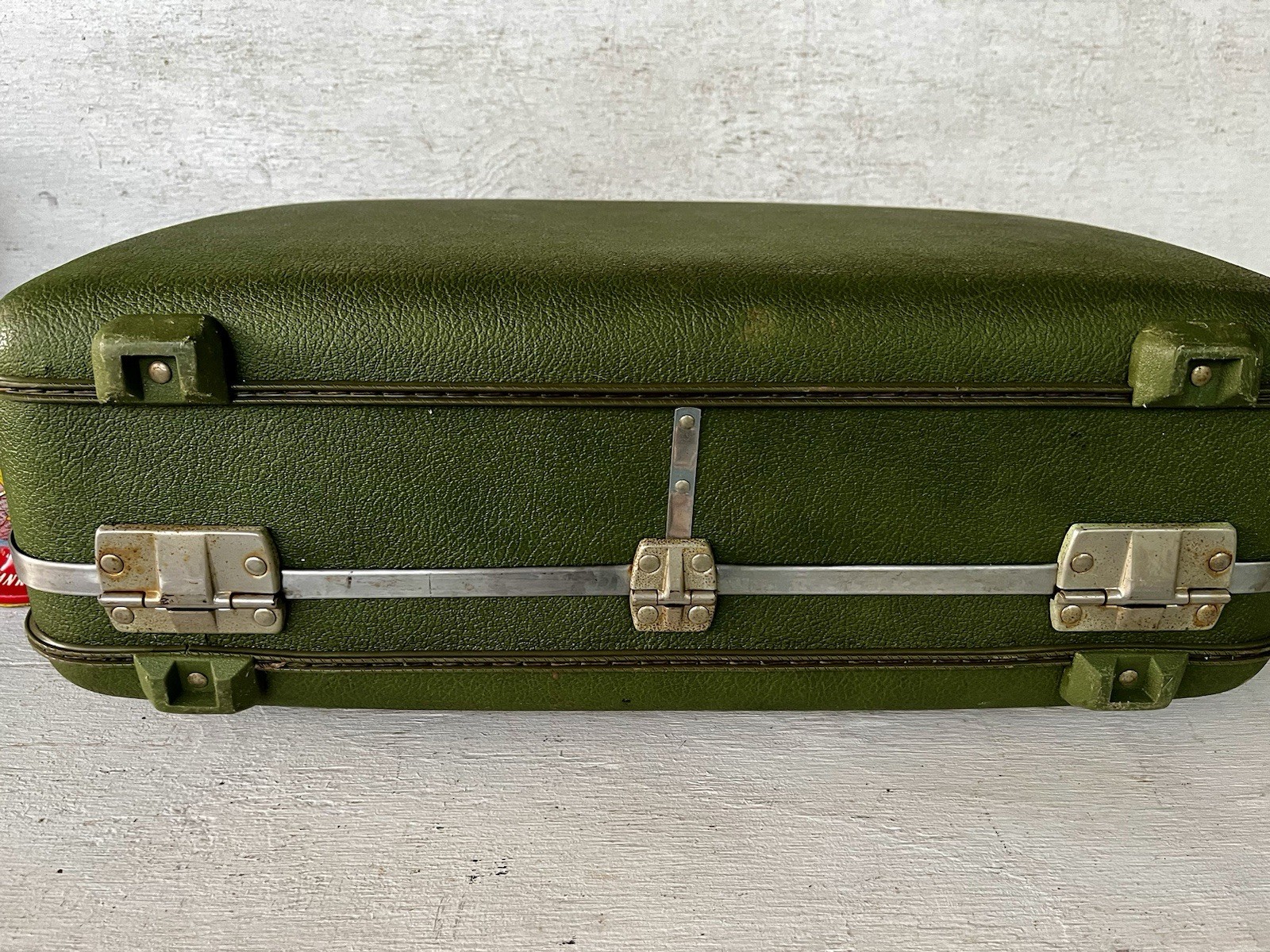 Vintage Green Samsonite Hard Shell Suitcase Metal Latch Locks & Trim NO KEY 20”