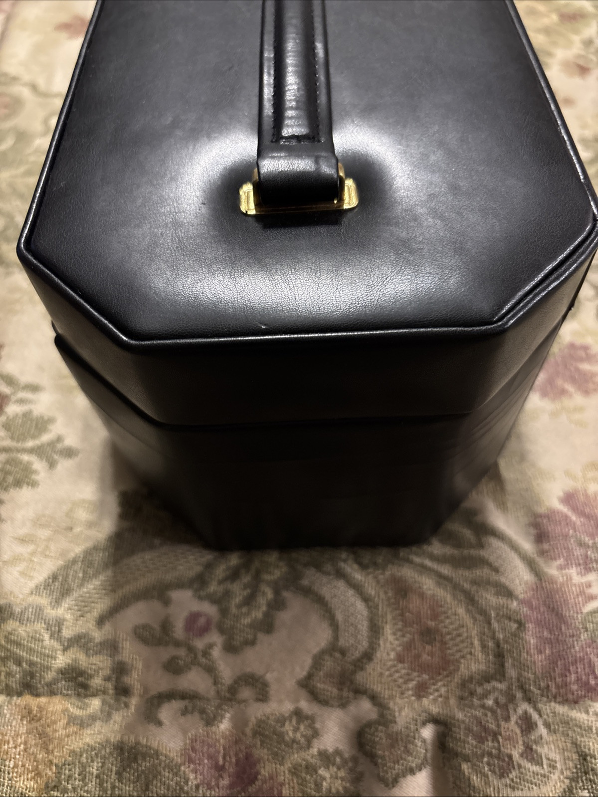 Vintage Octagon Travel Cosmetic Train Case Black 9x6x6 W/ Mirror Keys New In Box