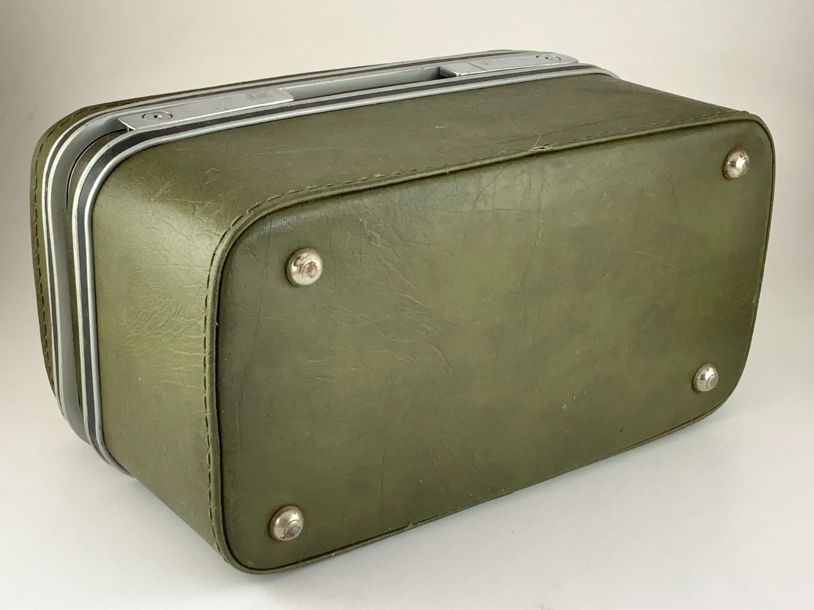 Vintage 1960s Samsonite Hard Shell Train Case Olive Green Pattern Liner KK243