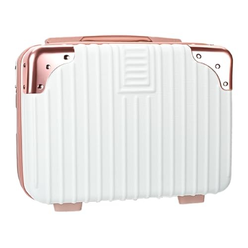 14inch Hard Shell Cosmetic Organizer Travel Train Hand Luggage Small PINK/WHITE