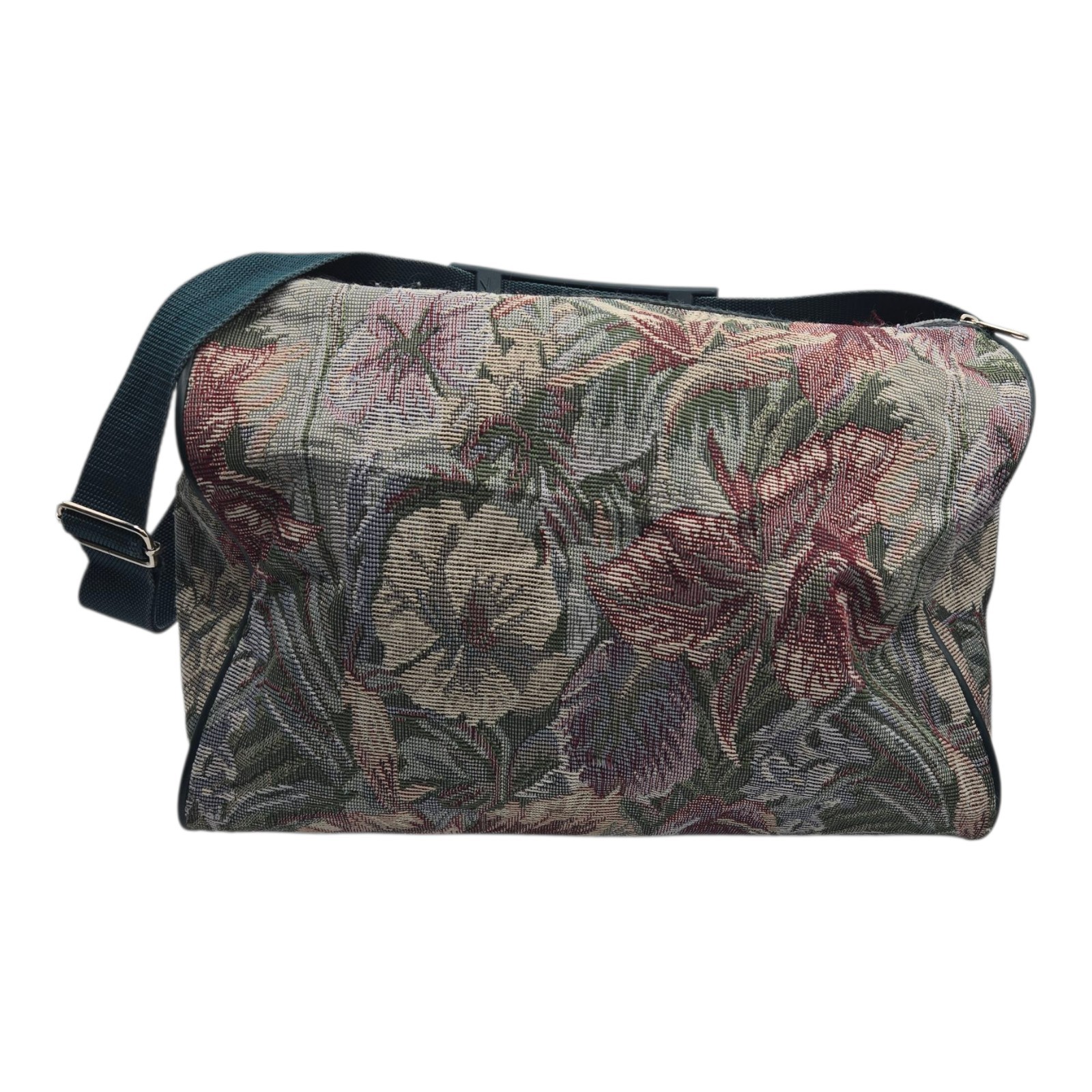 Vtg Airway Floral Tweed carry on travel bag luggage with shoulder strap 15 9 9