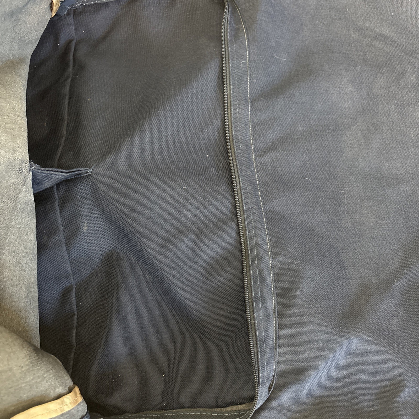80s 90s LL BEAN Blue Canvas Leather Folding Garment Carrying Bag Travel Vintage