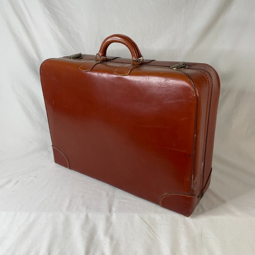 Vintage Brown Leather Suitcase 1950s LUB Brass Locks Italy Mid-Century Travel