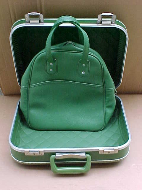 vintage over night travel bag and carry on luggage avocado green mcm