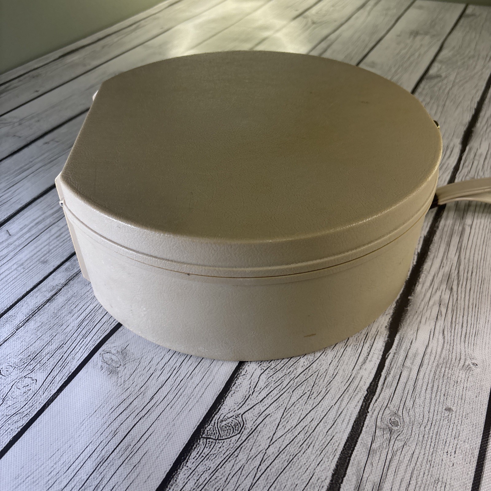 Vintage 1960s Plastic Fashion Two-Twenty Cream Cosmetic Train Case with Tray.
