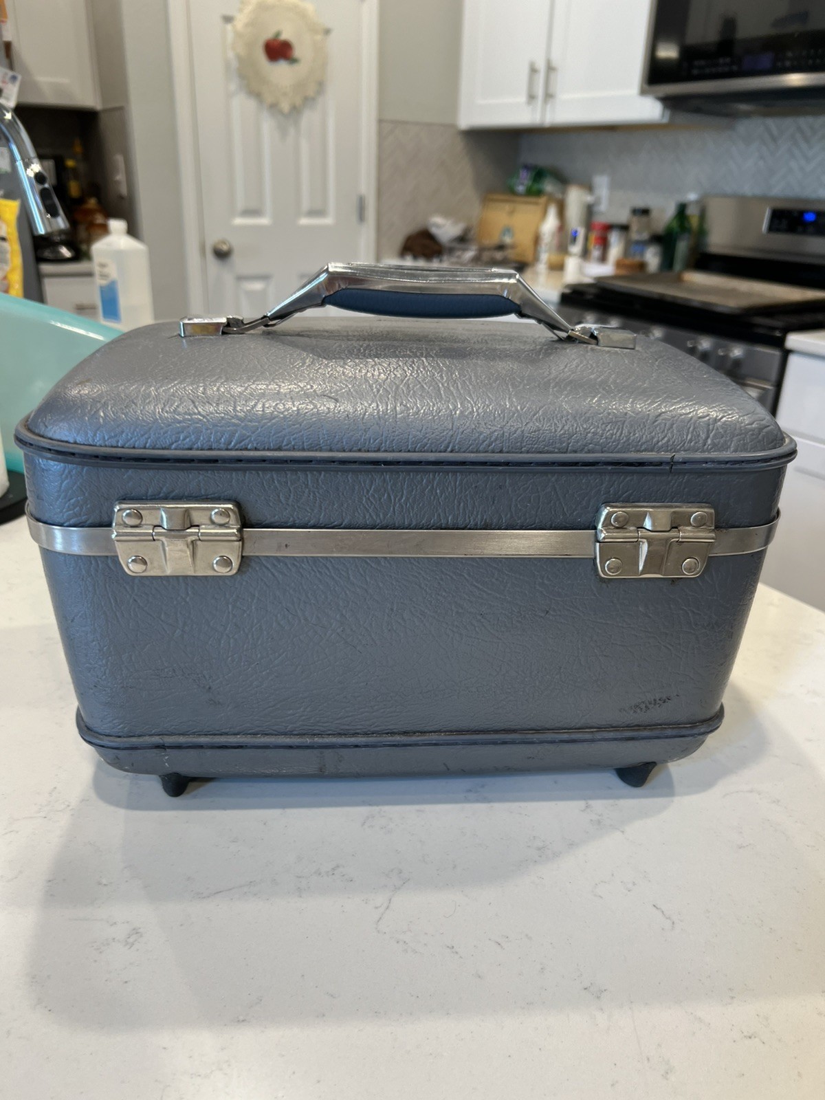 Vintage American Tourister Train Case Carryon Blue/Gray No Tray