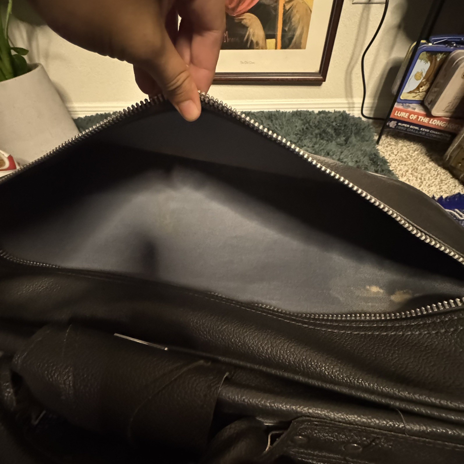 Vintage Samsonite Gray Leather buckle Suitcase 1960s/70s 22”x11x7 Talon Zippers