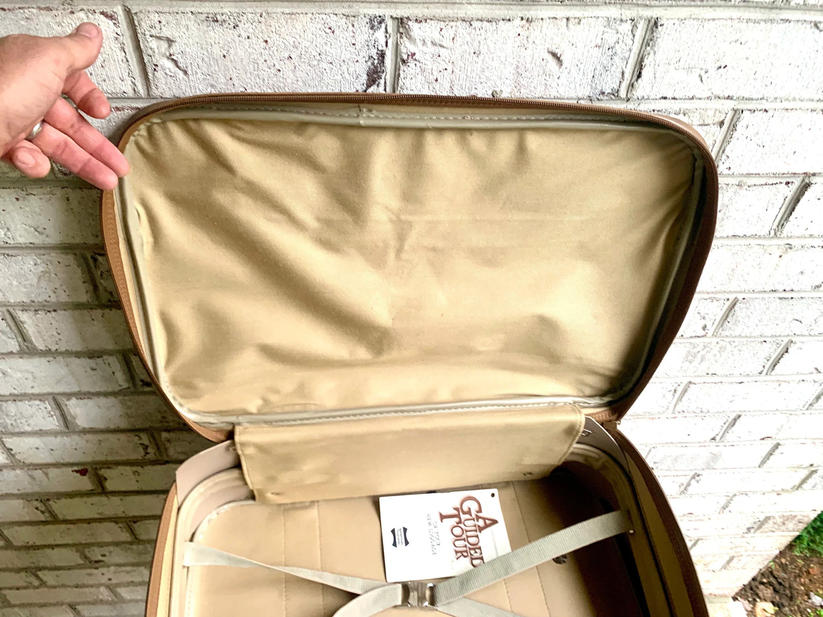 Vtg American Tourister Weekender | A/T Brown Marbled Vinyl Soft Suitcase