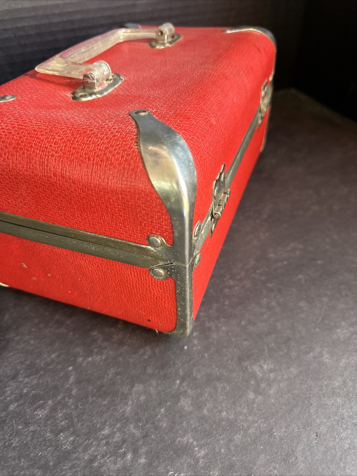 Vintage Red Travel Case Hard Shell Small Suitcase Retro Lock Box 6*5*10 Inch#F2