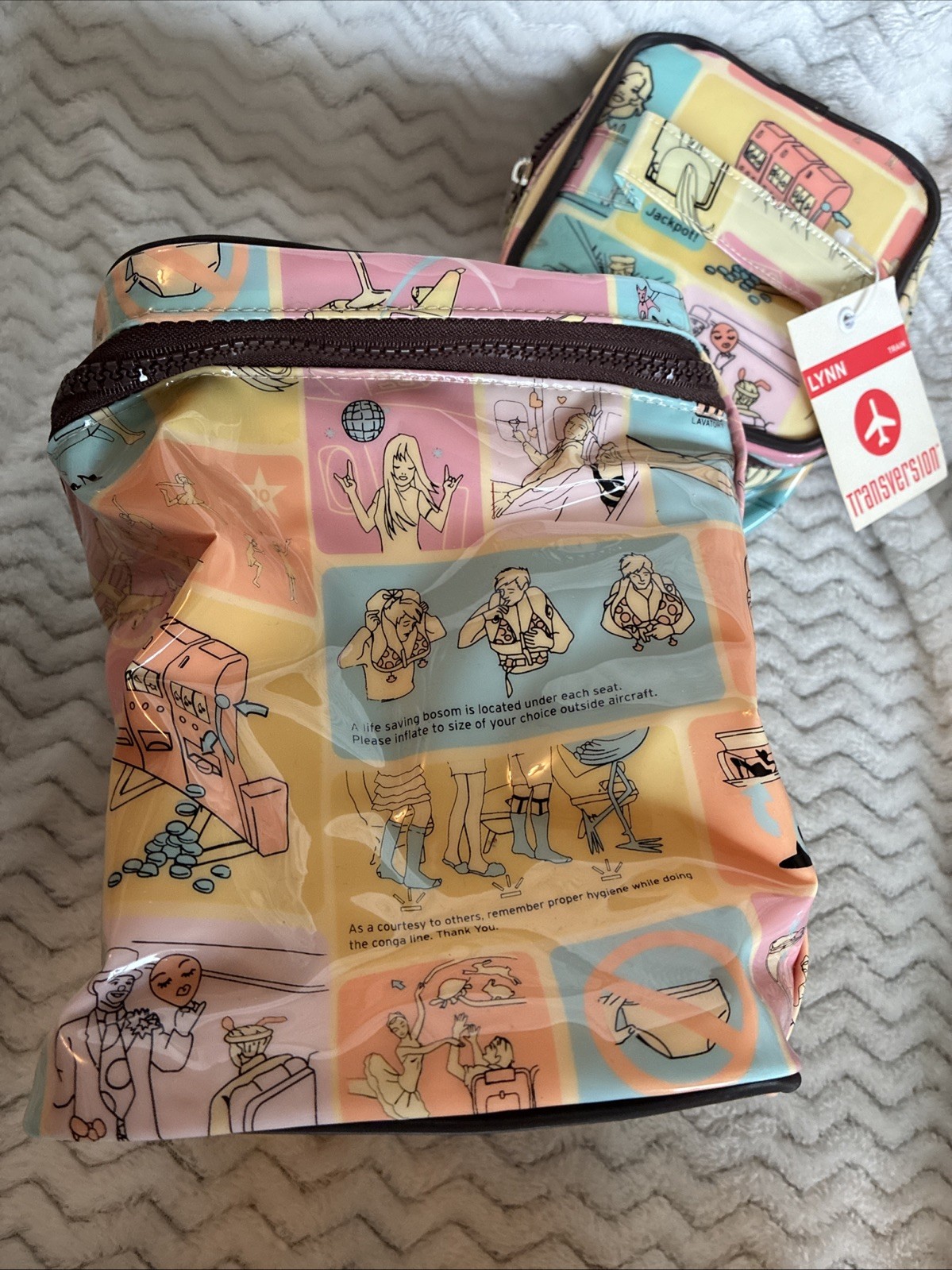 Vintage~Transversion~Zip Travel Cosmetic Bag w/ Mirror Set Of 2~NWT
