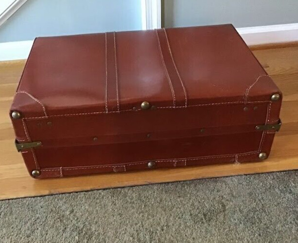 Vintage 1950’s Wardrobe Tray Luggage w/ Key and Hangers Stitched Cowhide