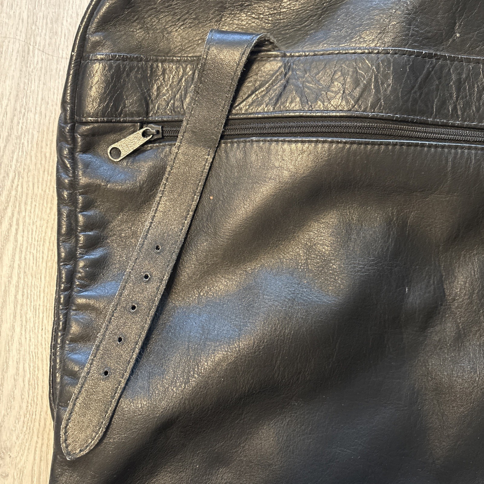 Vintage Black Leather Garment Bag Japanese Foldable Buckles 38” Long