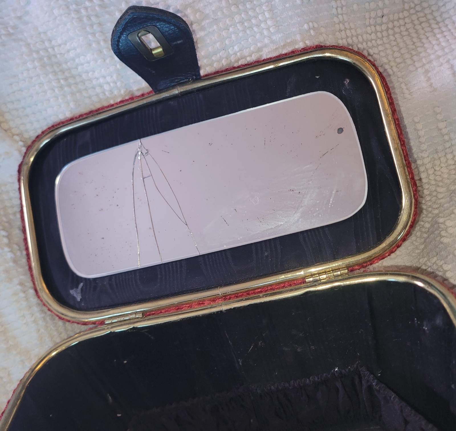 Vintage 60s Red Tweed Train Case Cosmetic Mirror READ Mod Top Handle