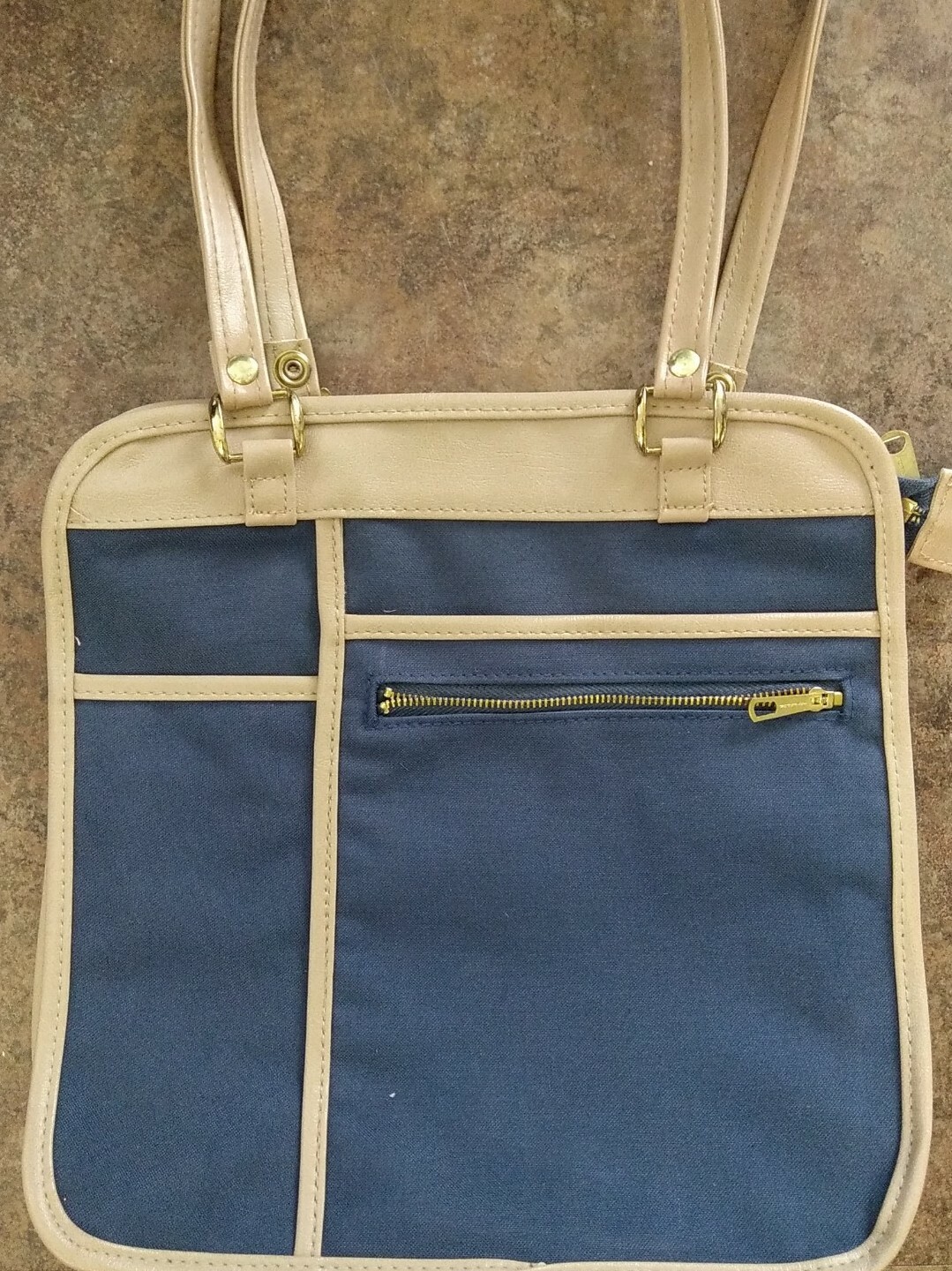 VTG Interpur Blue Canvas Travel Shoulder Bag Tote Carry On Bag -11.5x11x2.5