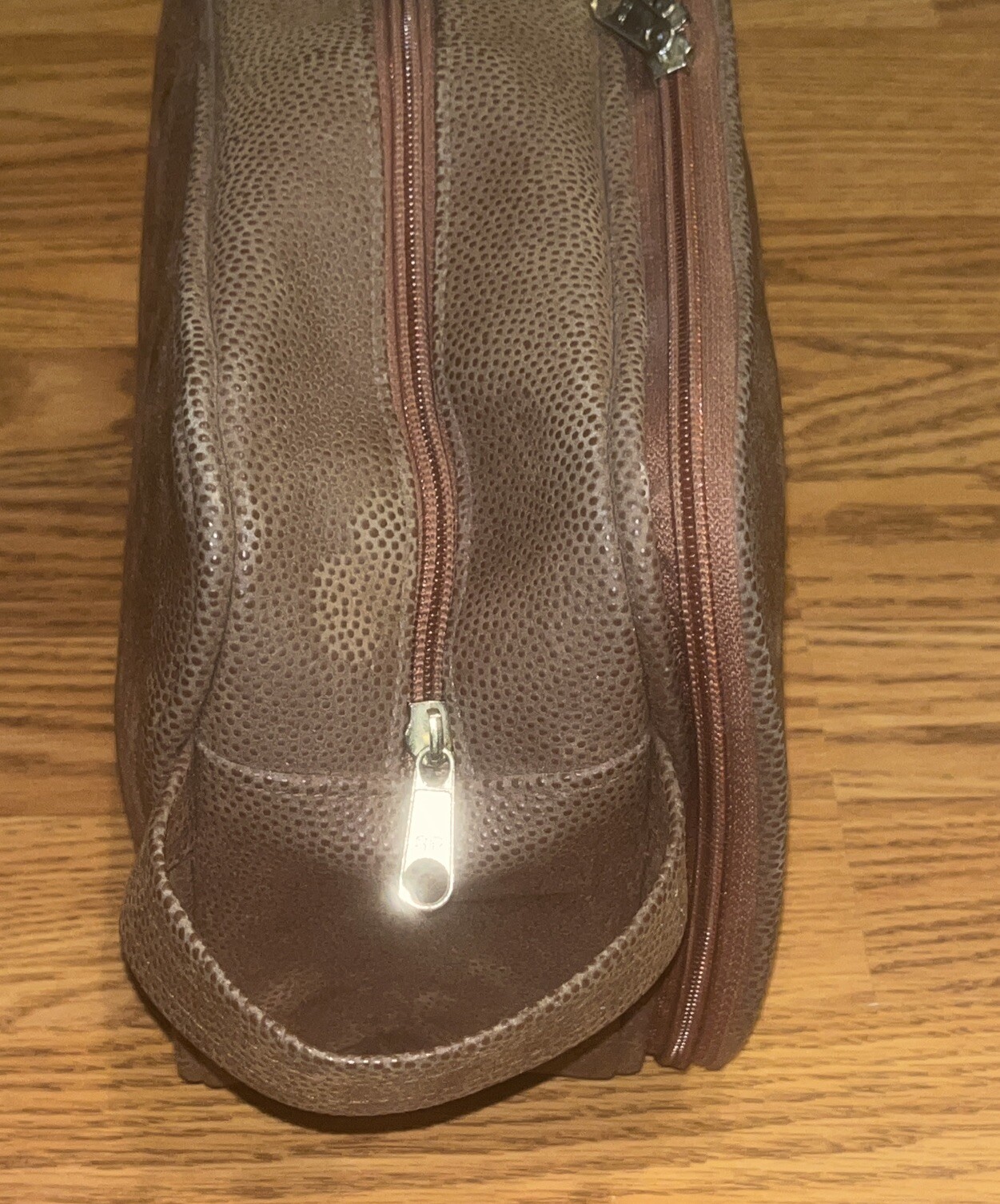 Lagerfeld Large Brown Toiletries Travel Case W/ Handle 2 Zip Compartments