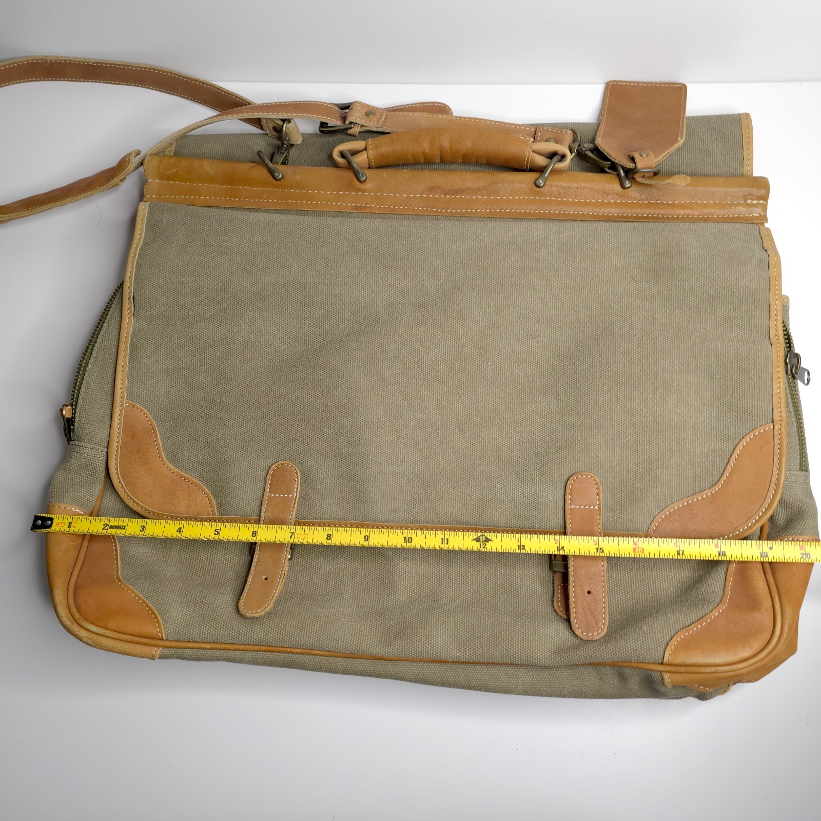 Vintage Safari Style Travel Bag Portfolio Canvas Leather Strap Case