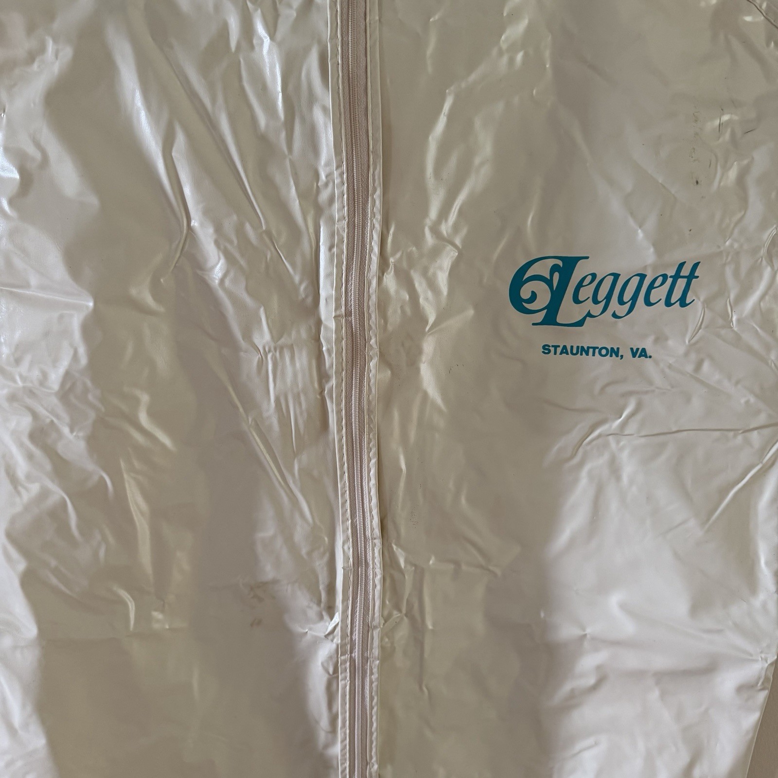 Vintage Leggett Staunton VA Garment Bag Suit Cover White Plastic Zippered Travel