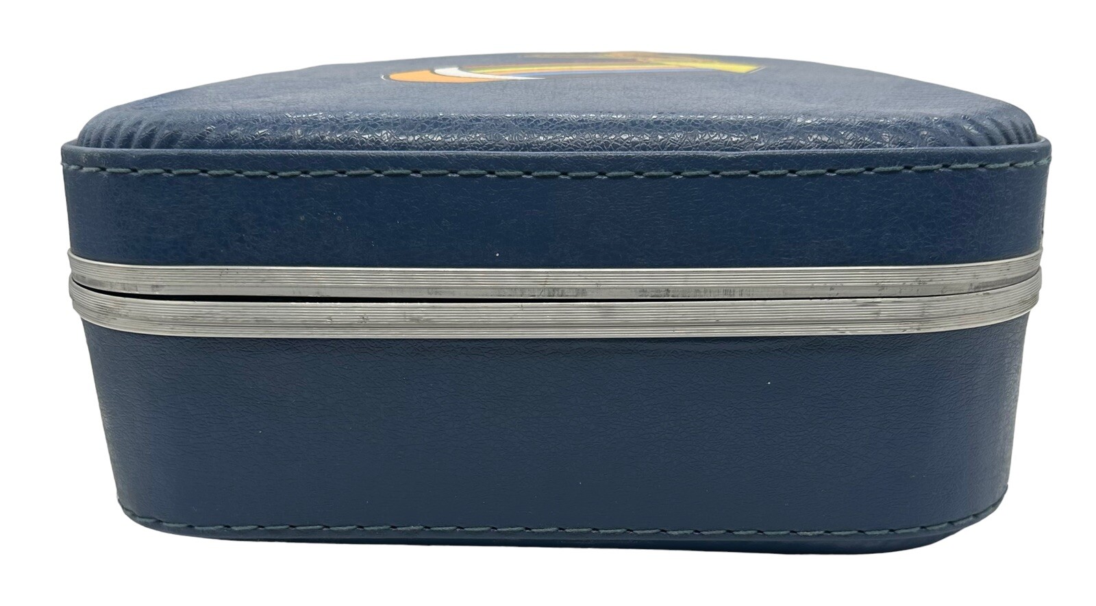 Vintage Blue Go Go Child’s Suitcase Hardside Going to Grandmas Rainbow Pencil
