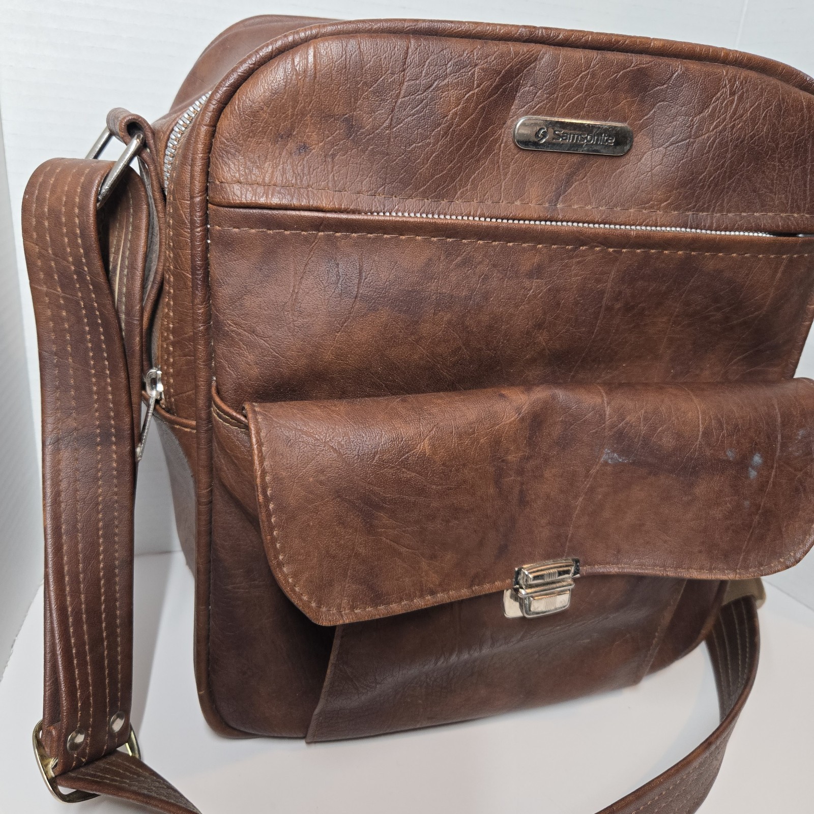 Vintage 70s Samsonite Sonora Shoulder Bag Carry-On Luggage Brown Leather 13x11x6