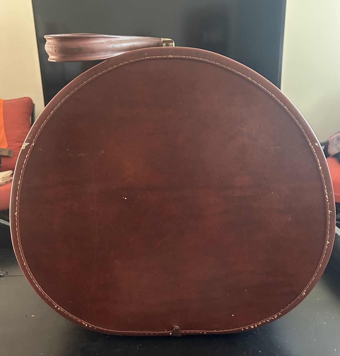 Vintage Samsonite Round Hat Box Suitcase Luggage 4920 Hard Case Leather