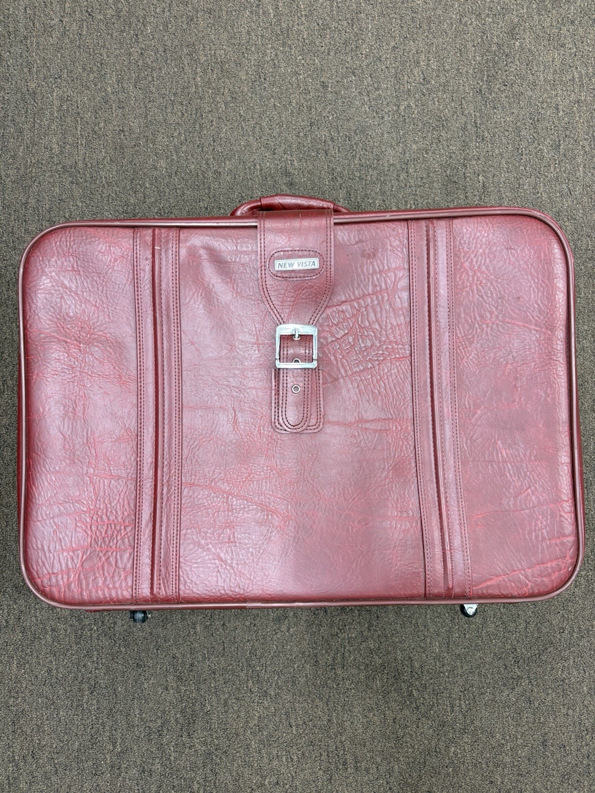 Vintage New Vista 5 Piece Luggage Set Burgundy Faux Leather Suitcase Travel Bags