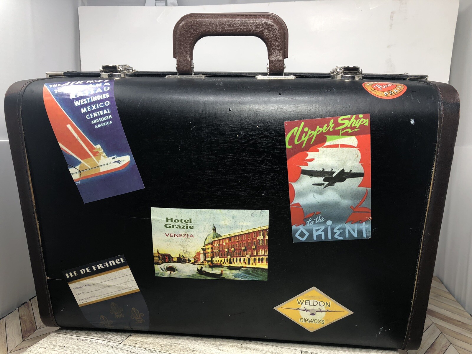 Vintage Suitcase W/ Vintage Stickers Attached