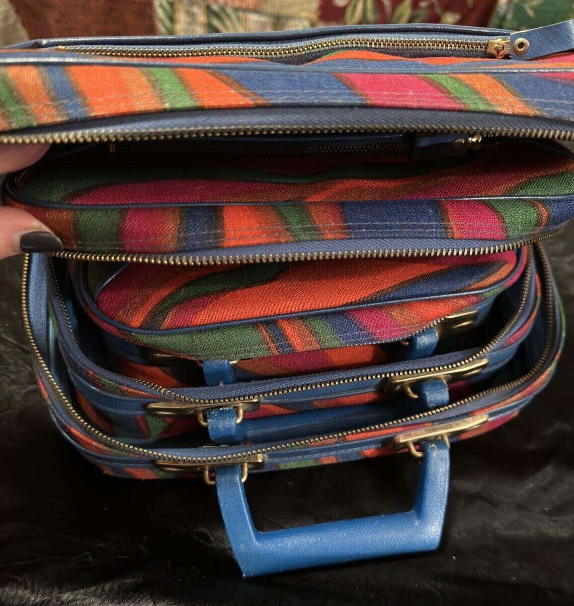 RARE Set of 3 Vintage Japan Mod Tiki 60s Groovy Mini Suitcases Makeup Purse