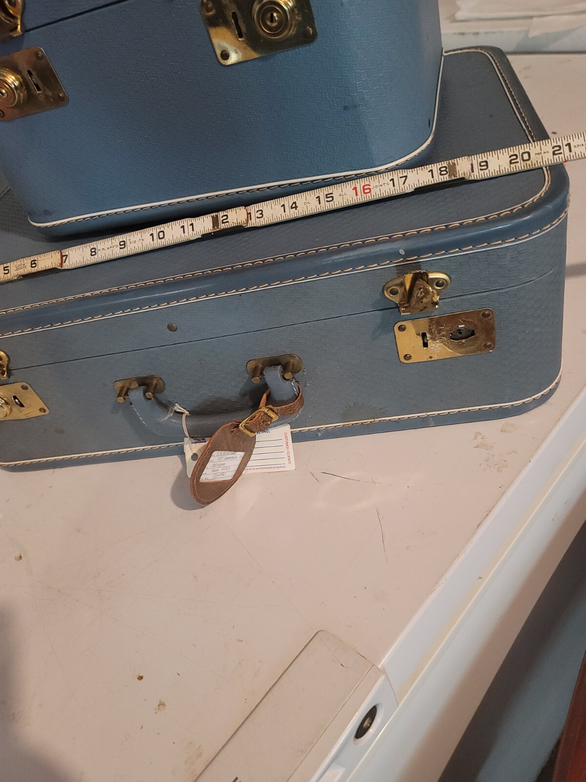 2 Vintage Train luggage Makeup Hardcase Cosmetic No Tray, no key, With Mirror
