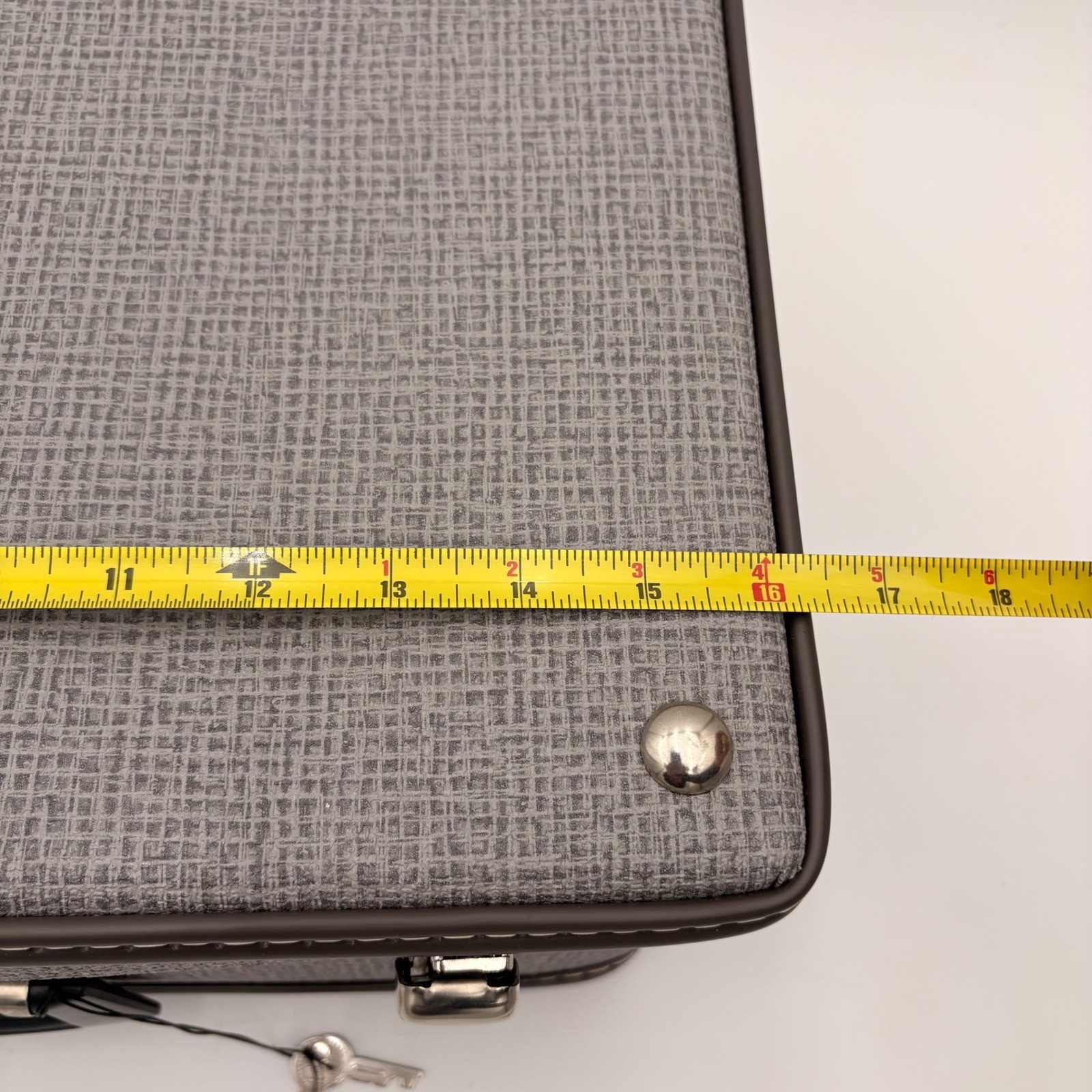 Vtg Grey Textured Hard Shell Suitcase MCM Style Luggage w Keys Made in Norway